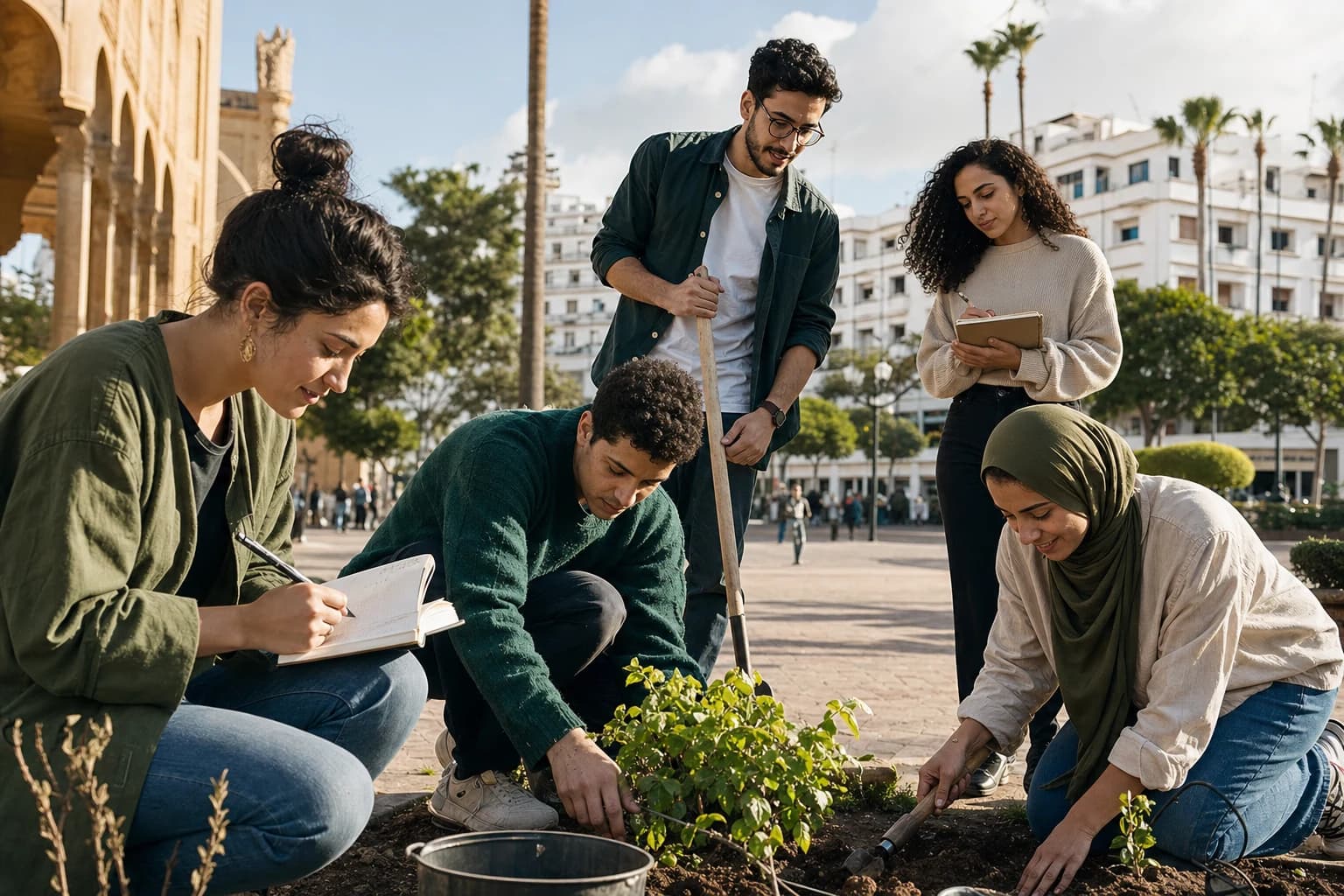 Des jeunes Marocains collaborent dans un espace public